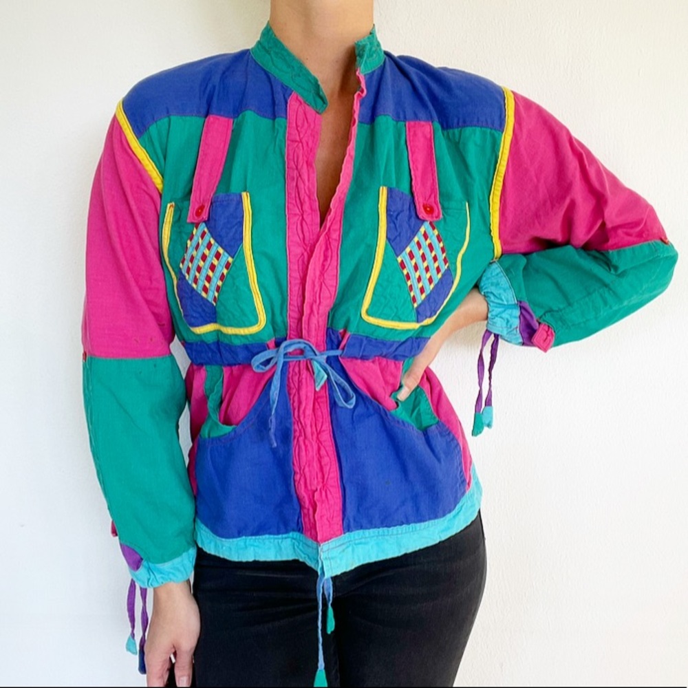Vintage handmade embroidered colorblock jacket from Nepal